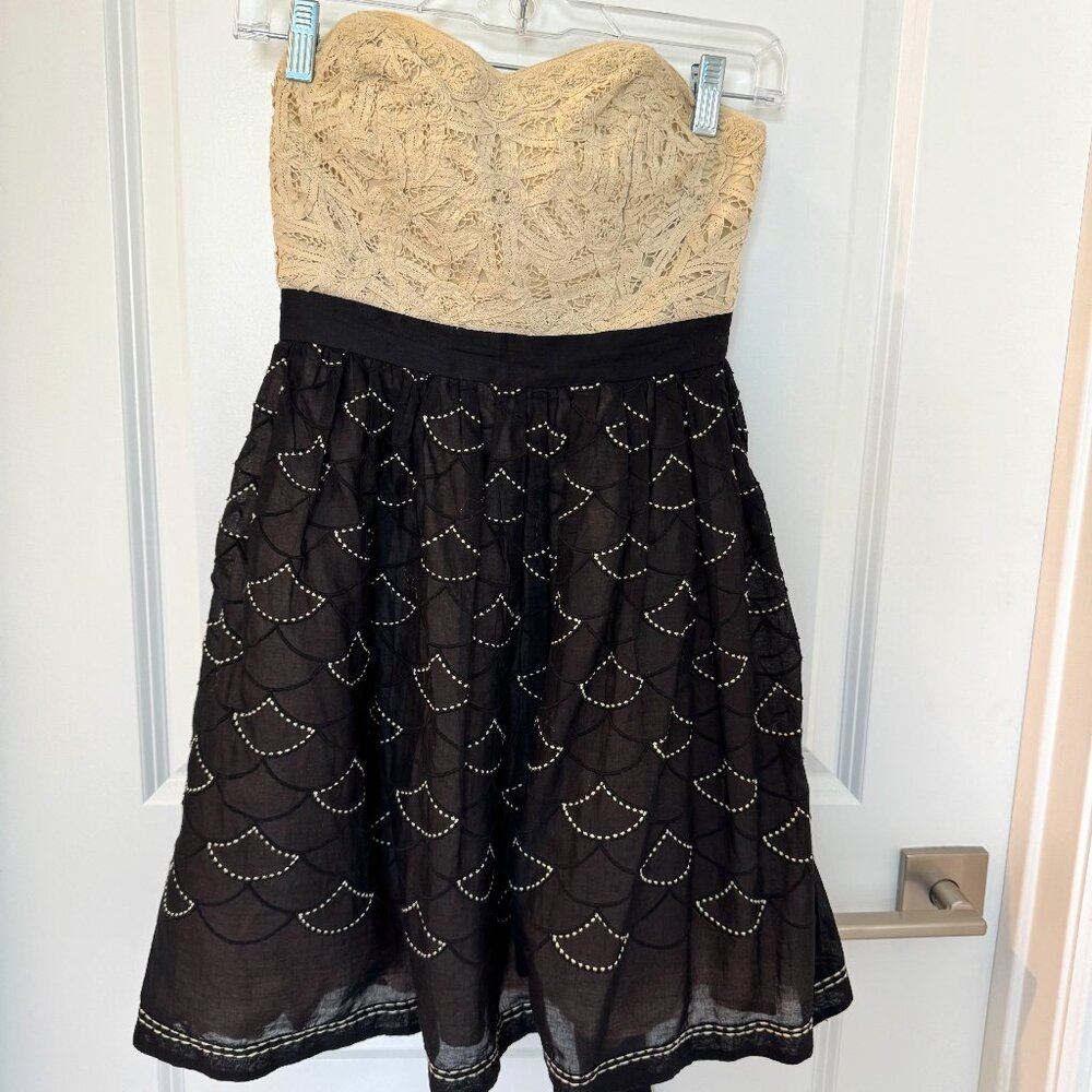 Anthropology Strapless blk/cream dress, perfect for wedding